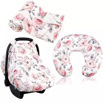 Чехол на подушку для кормления ребенка, супермягкое одеяло Minky для новорожденных, чехол на автокресло для девочек, розовый цветочный узор SWESEN