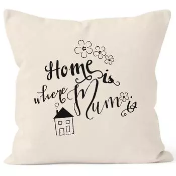 Чехол на подушку Дом там, где мама Подарок маме Чехол на подушку ко Дню матери 40x40 хлопок MoonWorks натуральный, унисейз