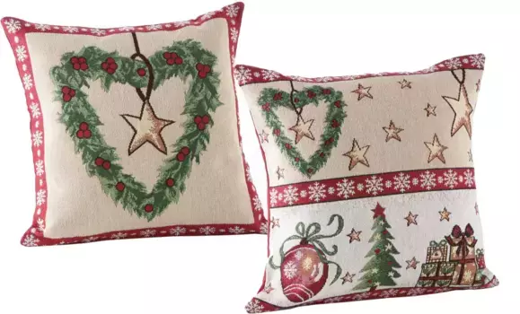 Чехол на подушку Dreams "Рождество, Новогоднее украшение", (2 шт.) 50х50 см, красный/бежевый/зеленый