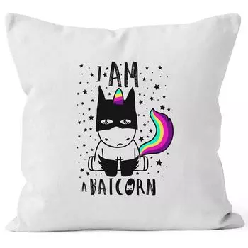 Чехол на подушку единорог Unicorn Batcorn наволочка декоративная подушка 40х40 хлопок MoonWorks белый униразмер