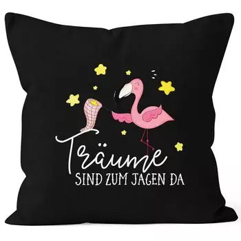Чехол на подушку Фламинго Мечты преследуются там Чехол на подушку декоративная подушка из хлопка MoonWorks черный, униразмер