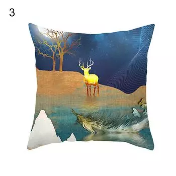 Чехол на подушку изысканное качество изготовления износостойкий полиэстер персиковой кожи сказочный цветной узор с рисунком лося наволочка для дома-3 Stuttg