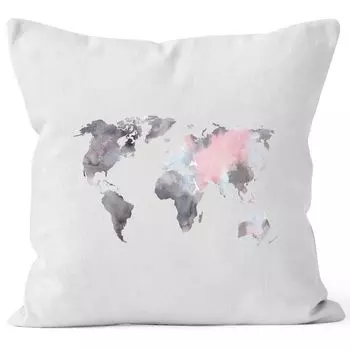 Чехол на подушку карта мира акварель акварель карта мира чехол декоративная подушка хлопок Autiga бело-серый униразмер