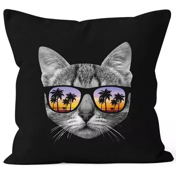Чехол на подушку кот с солнцезащитными очками, чехол на подушку 40х40 хлопок Moonworks черный 40см х 40см