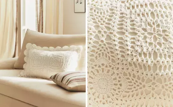 Чехол на подушку крючком Zara Home, светло-бежевый