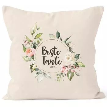 Чехол на подушку Лучшая тетя в мире, акварельный подарок, наволочка, декоративная подушка, хлопок MoonWorks, натуральный, унисейз