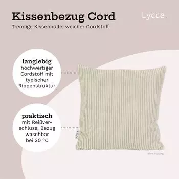 Чехол на подушку Lycce из модной вельветовой ткани (50 х 50 см) - идеально подходит для уютных диванных подушек или декоративных подушек, различные цвета - производство ЕС, цвет: бежевый.