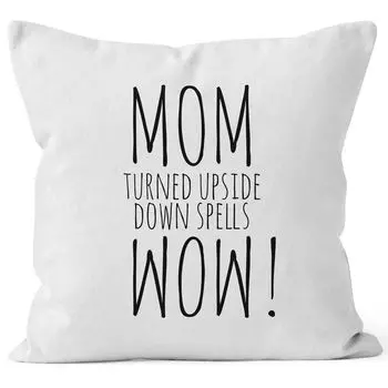 Чехол на подушку Мама перевернутая заклинания вау подарок маме День матери 40x40 хлопок MoonWorks белый униразмер