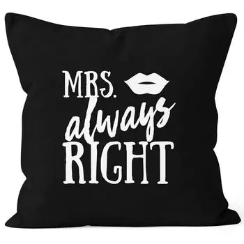 Чехол на подушку Mrs Always Right, свадебный чехол на подушку, декоративная подушка 40x40 MoonWorks черный, униразмер