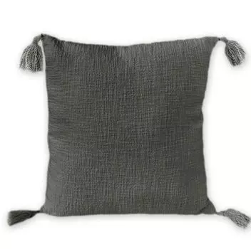 Чехол на подушку Nielsen Zoe, 45 x 45 см, темно-серый (антрацит), хлопок, кисточки, помпон