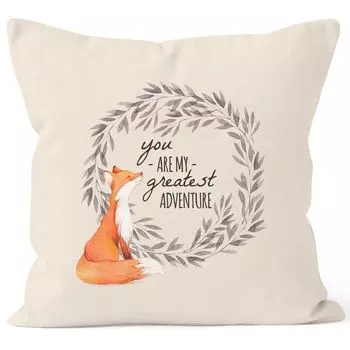 Чехол на подушку подарок любовь Ты мое величайшее приключение лиса Чехол на подушку с лисой декоративная подушка 40x40 хлопок MoonWorks натуральный 40см x 40см