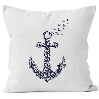 Чехол на подушку птица якорь Чехол на подушку Anchor Birds 40х40 хлопок Autiga белый 40см х 40см