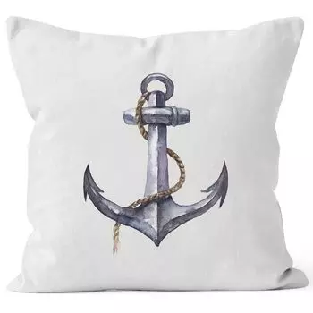 Чехол на подушку якорь цветы акварель Чехлы на подушку якорь акварель декоративная подушка хлопок Autiga белый унисейз