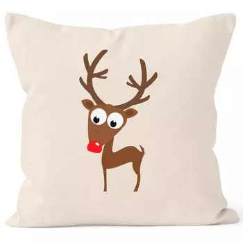 Чехол на подушку Рождественский олень красный нос MoonWorks натуральный 40см x 40см