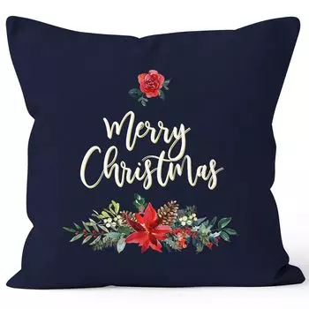 Чехол на подушку Рождество Merry Christmas цветы пуансеттия Рождественская звезда чехол на подушку традиционный Autiga темно-синий 40см x 40см