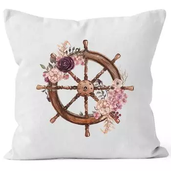 Чехол на подушку, руль, цветы, акварель, акварель, чехол для подушки, декоративная подушка, хлопок Autiga, белый, унисейз
