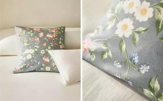 Чехол на подушку с цветами и бабочками Zara Home, синий