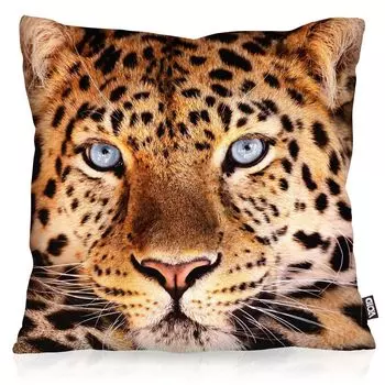Чехол на подушку с головой леопарда VOID. Подушка с леопардовым принтом для улицы и дома. Размер: 80 x 80 см.