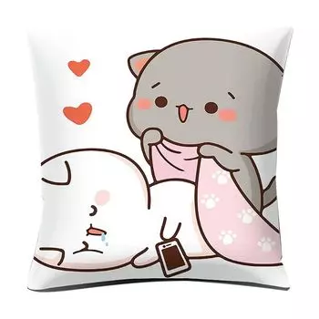 Чехол на подушку с мультяшным принтом пары и кота, мягкая стирка, украшение для дома, милый чехол для подушки с милым котом на День святого Валентина для автомобиля-E Stuttg