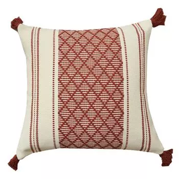 Чехол на подушку с одинарной невидимой молнией с принтом, хлопок и лен, 45x45 см, наволочка для гостиной с кисточками - домашний декор, красный Stuttg