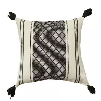 Чехол на подушку с одинарным принтом, невидимая молния, хлопок, лен, 45x45 см, наволочка для гостиной с кисточками - домашний декор, черный Stuttg