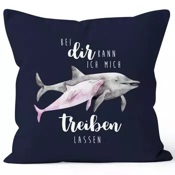 Чехол на подушку «С тобой я могу позволить себе дрейфовать» Дельфин любит говорить подарок парню и девушке Чехол на подушку декоративная подушка из хлопка MoonWorks темно-синего цвета, униразмер