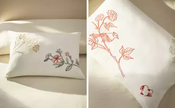 Чехол на подушку с вышитым цветком Zara Home, цвет Oyster White