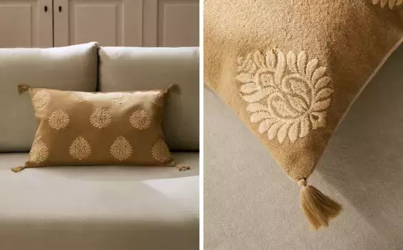 Чехол на подушку с вышивкой Zara Home, светло-бежевый