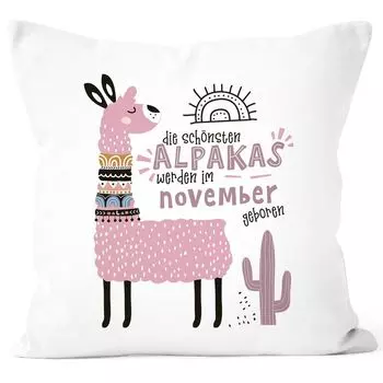 Чехол на подушку Самые красивые альпаки рождаются в январе-декабре персонализированный мотив месяц рождения индивидуальные подарки на день рождения декоративная подушка SpecialMe ноябрь розовый белый униразмер