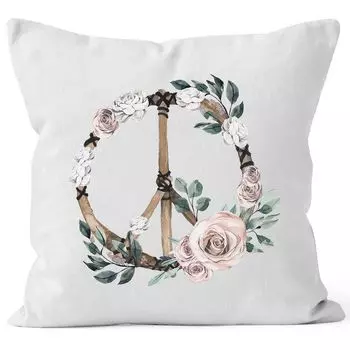 Чехол на подушку символ мира цветы цветок сила хиппи бохо богемный Autiga белый униразмер