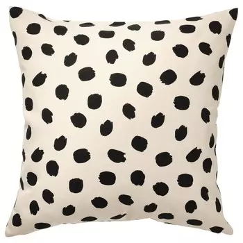 Чехол на подушку, слоновой кости белый/черный в горошек, 50x50 см, ODDNY IKEA