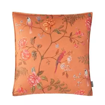 Чехол на подушку Верона, принт с ветками, цветами и птицами, терра (оранжевый), размер: 40 х 40 см, наполнитель подушки: без Proflax