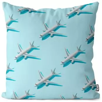 Чехол на подушку VOID Airplanes Бирюзовый Ибица Полиэстер Водонепроницаемая подушка для улицы и дома Размер: 80 x 80 см