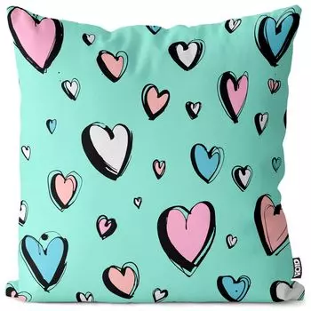 Чехол на подушку VOID Comic Hearts Love, полиэстер, водонепроницаемая подушка для улицы и дома. Размер: 80 x 80 см.