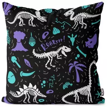 Чехол на подушку VOID Dinos Skeletons, полиэстер, водонепроницаемая подушка для улицы и дома. Размер: 80 x 80 см.