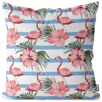 Чехол на подушку VOID Flamingos морской гибискус, полиэстер, водонепроницаемый, для улицы и дома, размер подушки: 80 x 80 см