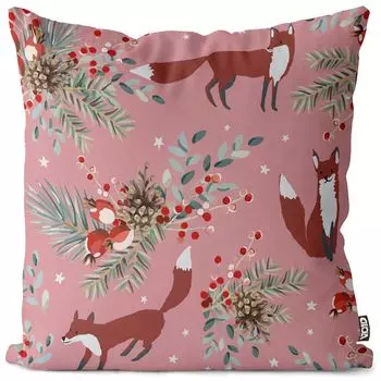 Чехол на подушку VOID Fox Forest Rose, полиэстер, водонепроницаемая подушка для улицы и дома. Размер: 60 x 60 см.