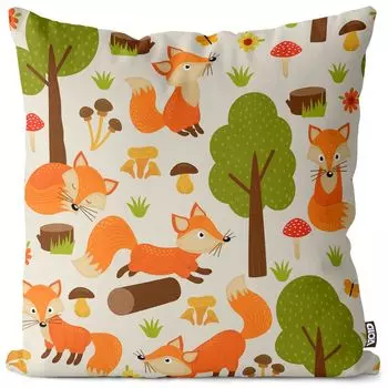 Чехол на подушку VOID Foxes in the Forest, полиэстер, водонепроницаемая подушка для улицы и дома. Размер: 60 x 60 см.