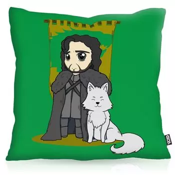 Чехол на подушку VOID Jon Snow, чехол для подушки из полиэстера, водонепроницаемый, для улицы, в стиле чиби, снежный лорд, командир ночного дозора, размер подушки: 50 x 50 см, цвет подушки: зеленый