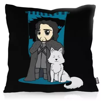 Чехол на подушку VOID Jon Snow, чехол для подушки из полиэстера, водонепроницаемый, для улицы, в стиле чиби, снежный лорд, командир ночного дозора, размер подушки: 80 x 80 см, цвет подушки: черный