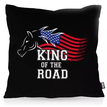 Чехол на подушку VOID King of the Road Чехол на подушку для улицы и в помещении America America Muscle Car, Размер подушки: 80 x 80 см, Цвет подушки: Черный