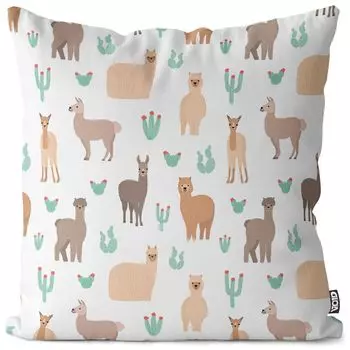 Чехол на подушку VOID Lamas and Cacti, полиэстер, водонепроницаемая подушка для улицы и дома. Размер: 80 x 80 см.
