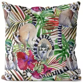 Чехол на подушку VOID Lemurs Jungle, полиэстер, водонепроницаемая подушка для улицы и дома. Размер: 80 x 80 см.