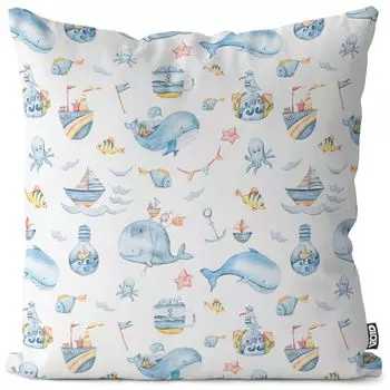 Чехол на подушку VOID Little Sailors, полиэстер, водонепроницаемая подушка для улицы и дома. Размер: 80 x 80 см.