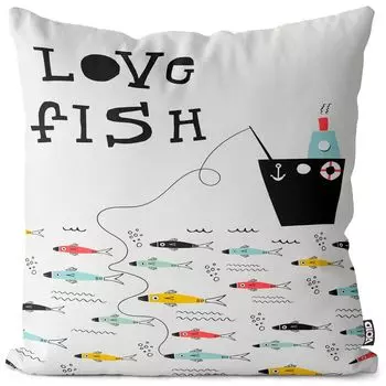 Чехол на подушку VOID Love Fishing Fish Sea, полиэстер, водонепроницаемая подушка для улицы и дома. Размер: 80 x 80 см.