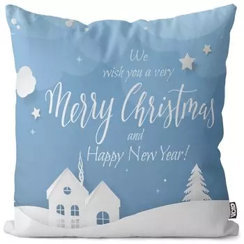 Чехол на подушку VOID Merry Christmas Snow, водонепроницаемая подушка из полиэстера для улицы и дома. Размер: 80 x 80 см.