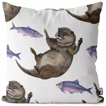 Чехол на подушку VOID Otter Fish, полиэстер, водонепроницаемая подушка для улицы и дома. Размер: 60 x 60 см.