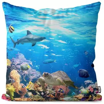 Чехол на подушку VOID Reef Sea Creatures Fish Diver, полиэстер, водонепроницаемая подушка для улицы и дома Размер: 80 x 80 см