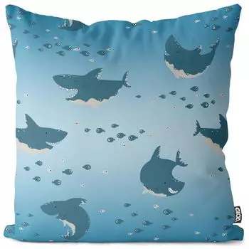 Чехол на подушку VOID с акулами и рыбами, полиэстер, водонепроницаемая подушка для улицы и дома. Размер: 80 x 80 см.