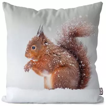 Чехол на подушку VOID с белкой и снегом, полиэстер, водонепроницаемая подушка для улицы и дома. Размер: 60 x 60 см.